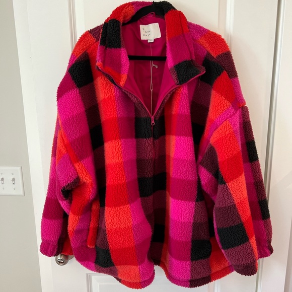 A NEW DAY | Women’s Plus Size Fleece Zip-Up Sweatshirt Plaid Pattern (4X) - Picture 5 of 11